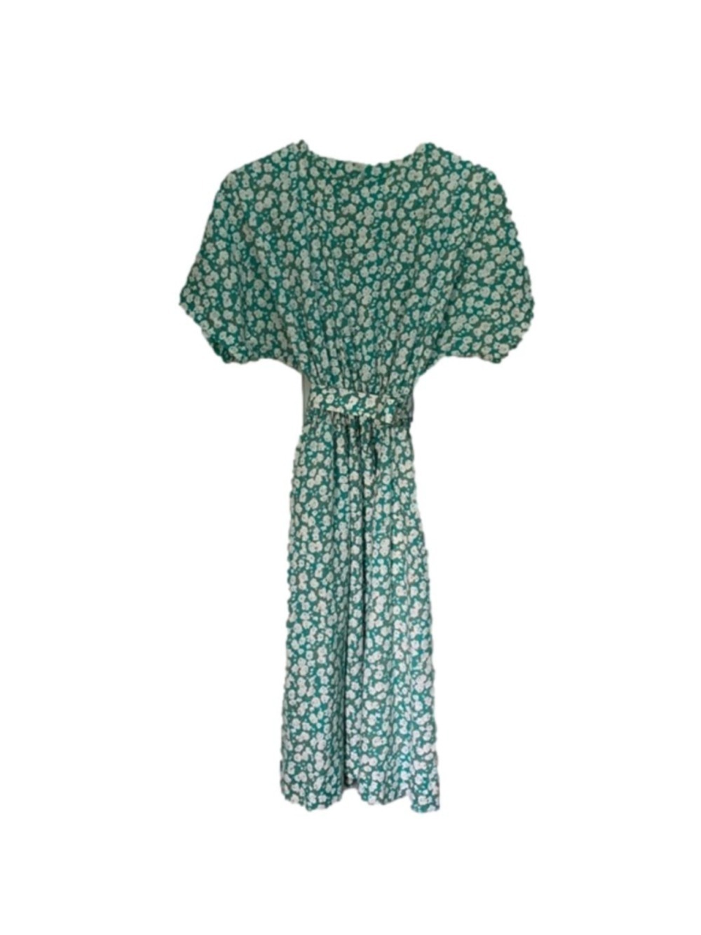 Womens Vintage homemade dress Green white floral